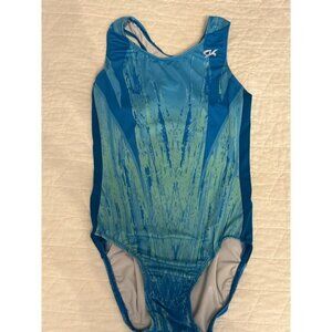GK Elite Sportswear Gymnastics Leotard Blue Green Abstract Size AS